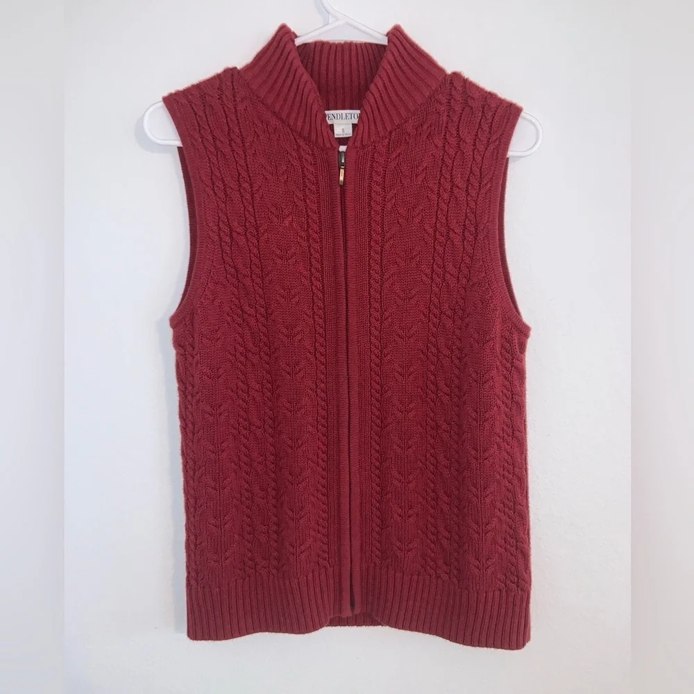 Vintage Pendleton Cable Knit Sweater Vest Zip Up